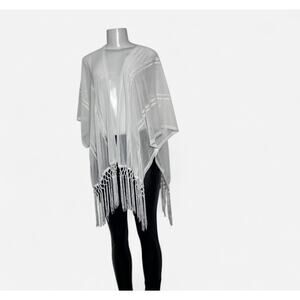 White mesh Cover-Up Kimono Duster Fringe Fairy Core Angel core romantic Boho L